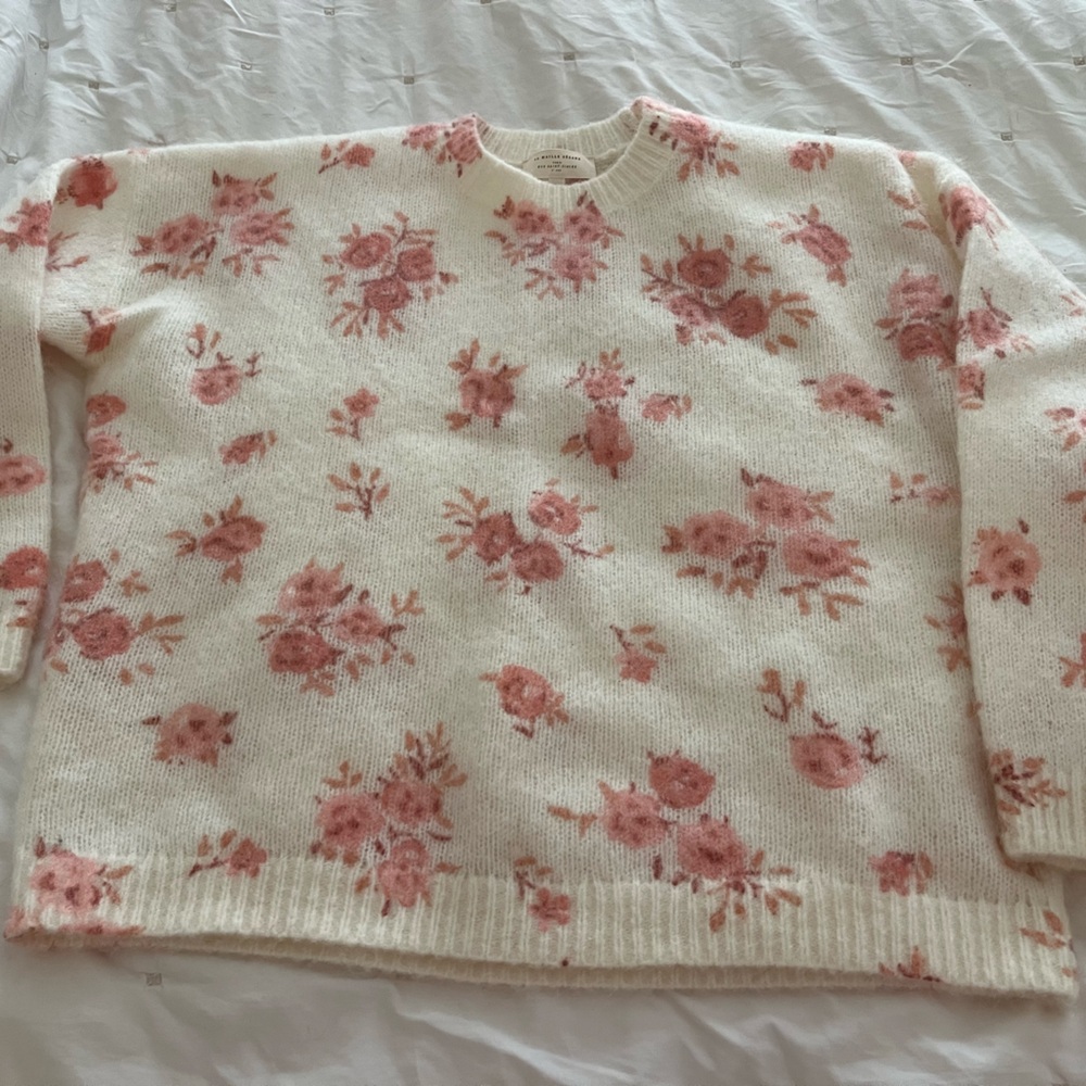 Sezane Cream and Pink Floral Sweater
